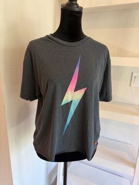 Aviator Nation Charcoal Tee with Rainbow Stripe Logo